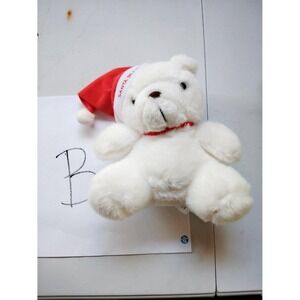 Sinclair Santa Bear Plush Teddy Small White 8in Embroidered Hat Christmas Toy